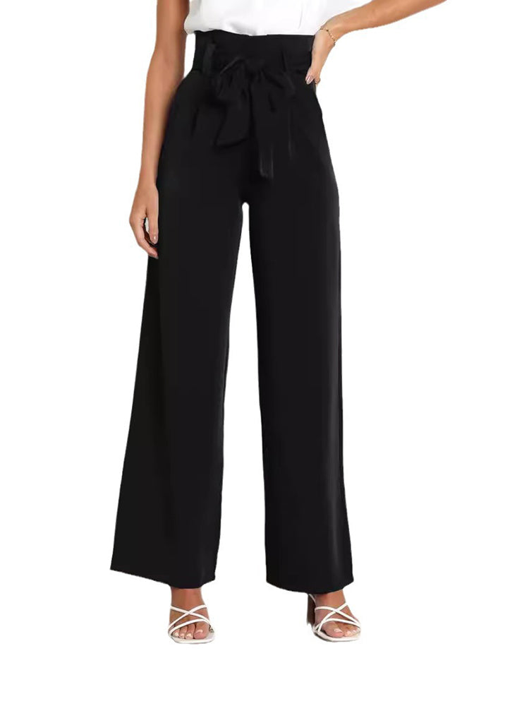 Solid Color Bow Tie Wide Leg Pants