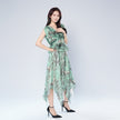 V-neck Waist-cinching Ruffle Design Irregular Hem Dress