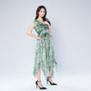 V-neck Waist-cinching Ruffle Design Irregular Hem Dress