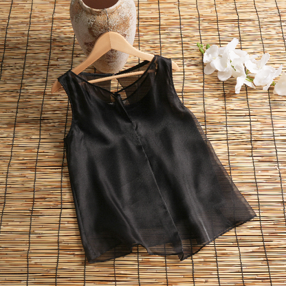 Round Neck Pleated Double Layer Top