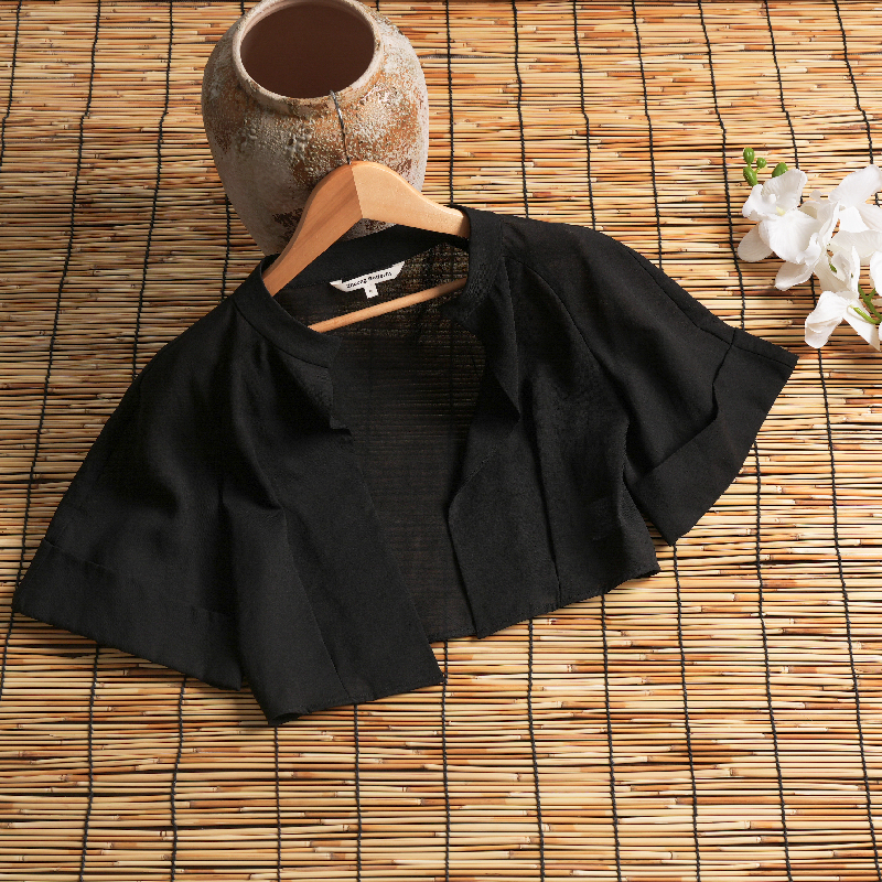 Casual loose stand collar cotton and linen top