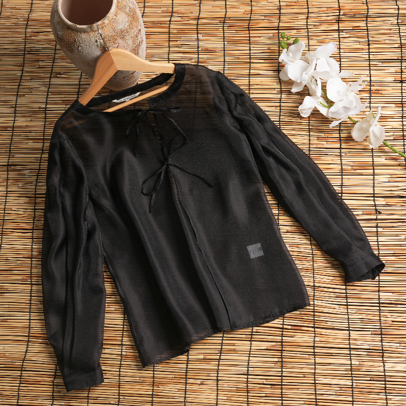 Round Neck Drawstring Pleated Cuffs Top