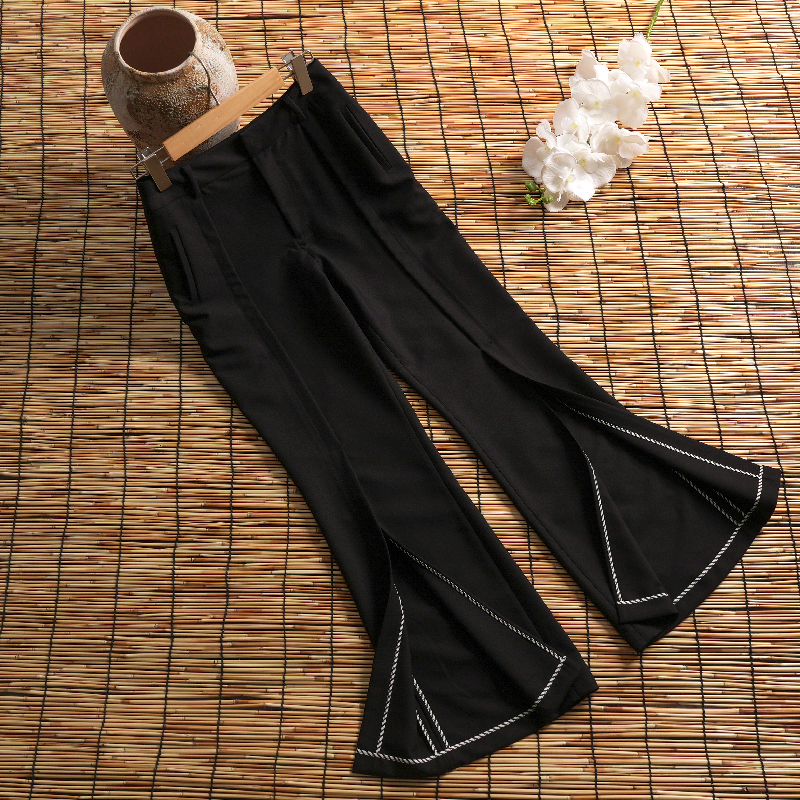 Front Pleat High-slit Flared Pants