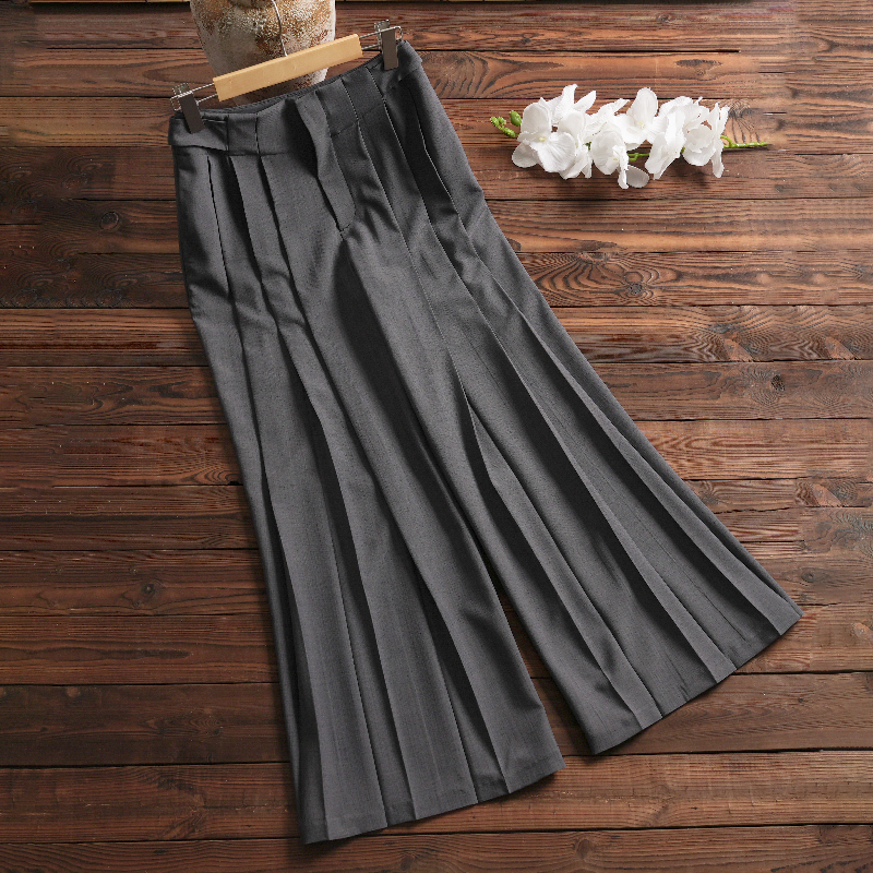 Unique Waistband Front Pleats Wide-leg Pants