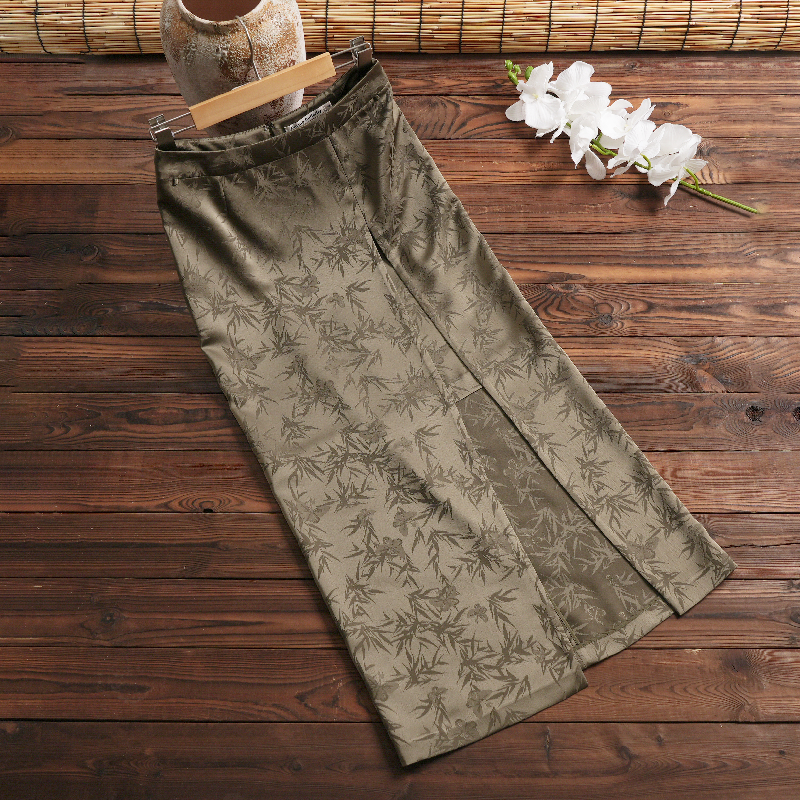 Bamboo Leaf Jacquard Wrap-style Split Skirt