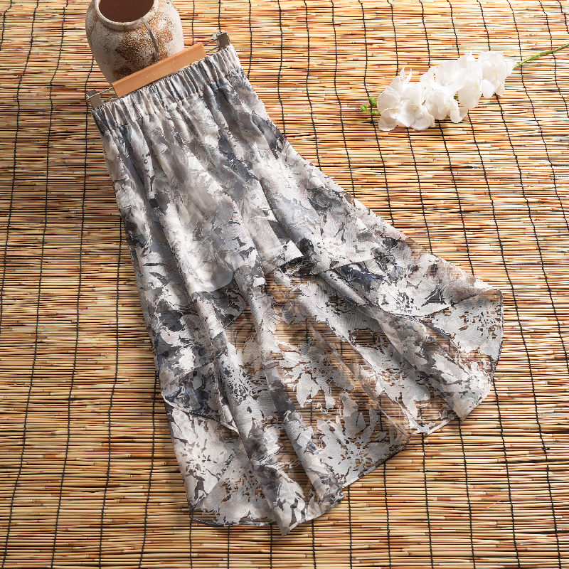 Spring/Summer Floral Print Irregular Skirt