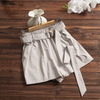 Casual Large Lapel Belted Top and Shorts Set