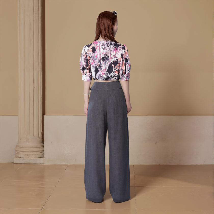 A-line Tie Pleated Wide-leg Pants