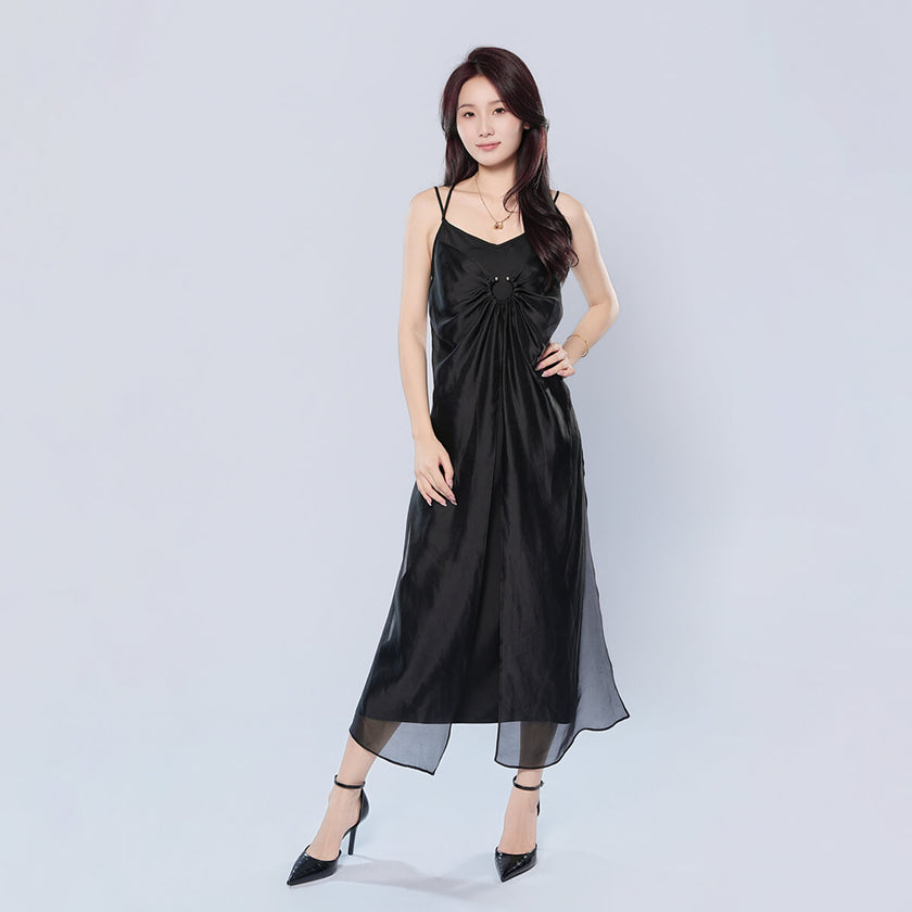 Asymmetrical Hem Adjustable Straps Double Layer Cami Dress