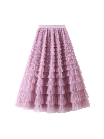 Solid Color Cake Skirt Pleated Long Skirt