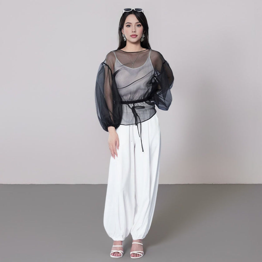 Drawstring Elastic Waist Loose Pants With Pockets