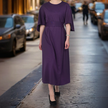 Elegant Solid Color Bat Sleeve Dress