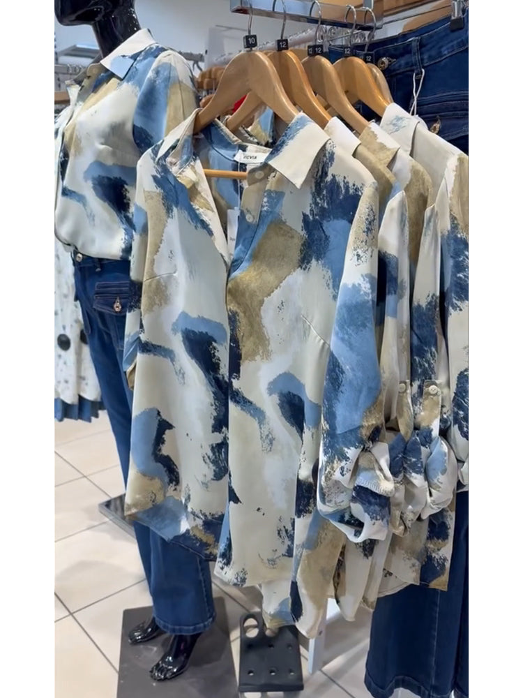 Lapel Long Sleeve Printed Shirt