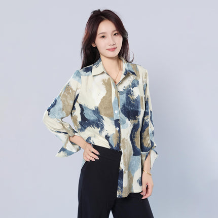 Lapel Long Sleeve Printed Shirt