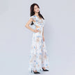 V-neck Ruffle Sleeves Backless Printed Dress