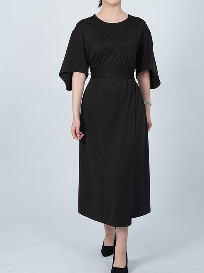 Elegant Solid Color Bat Sleeve Dress