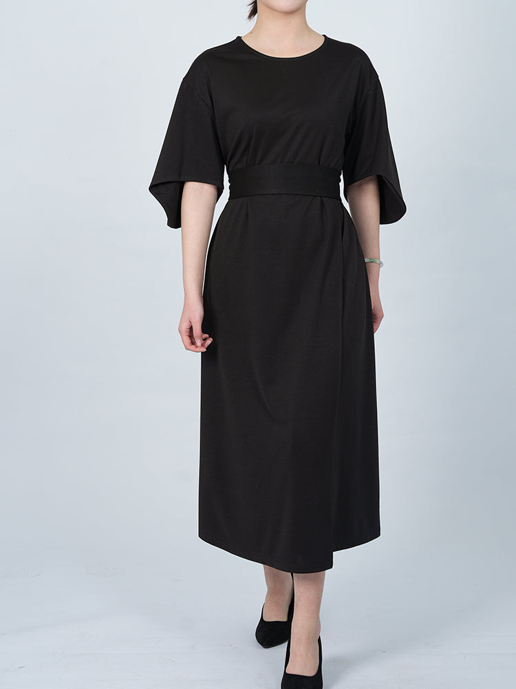 Elegant Solid Color Bat Sleeve Dress