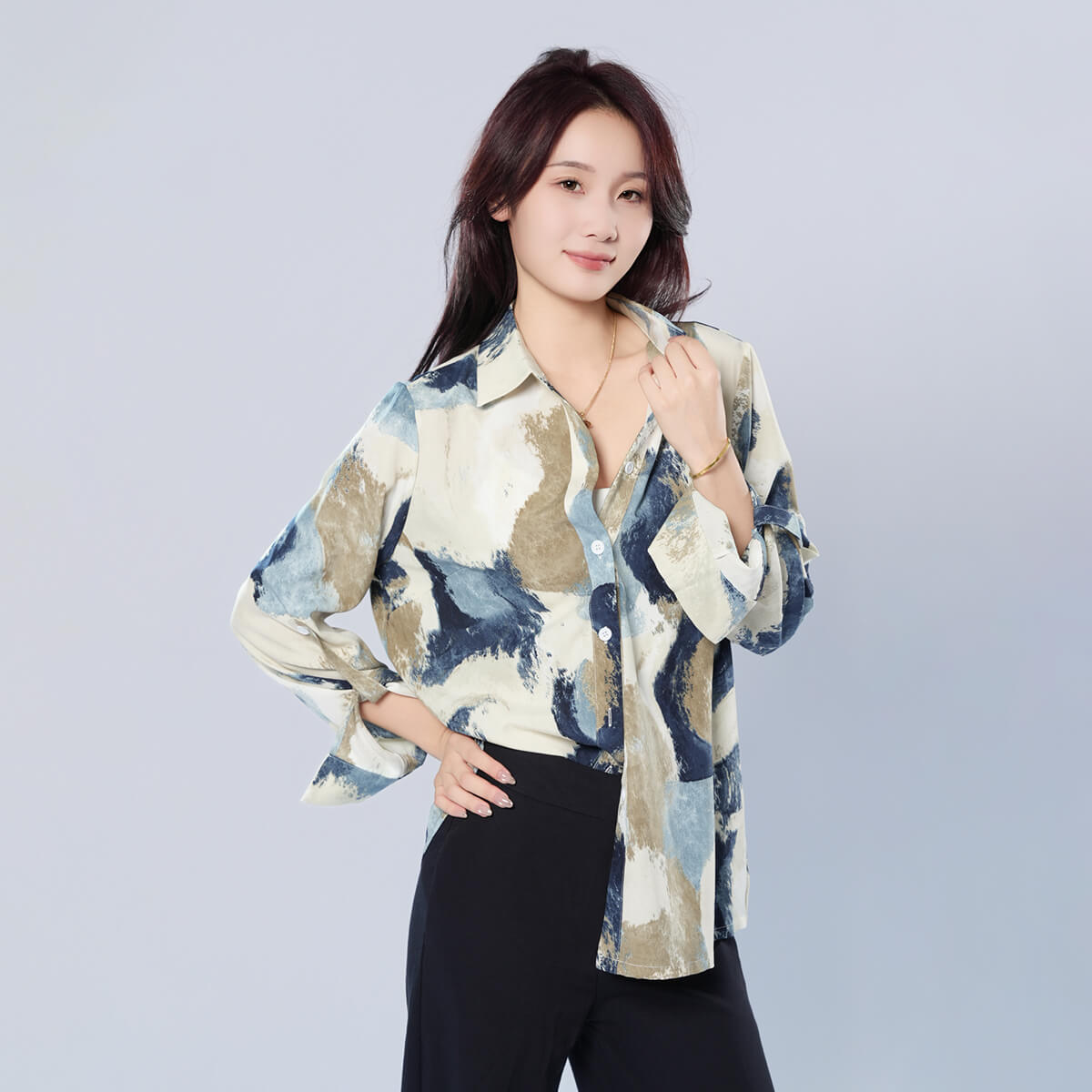 Lapel Long Sleeve Printed Shirt