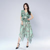 V-neck Waist-cinching Ruffle Design Irregular Hem Dress
