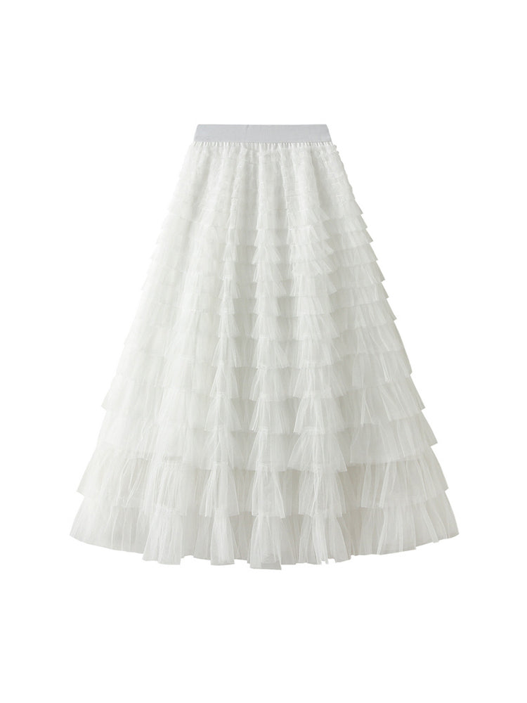 Solid Color Cake Skirt Pleated Long Skirt