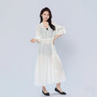 V-neck Long Sleeve Drawstring Waist-cinching Dress