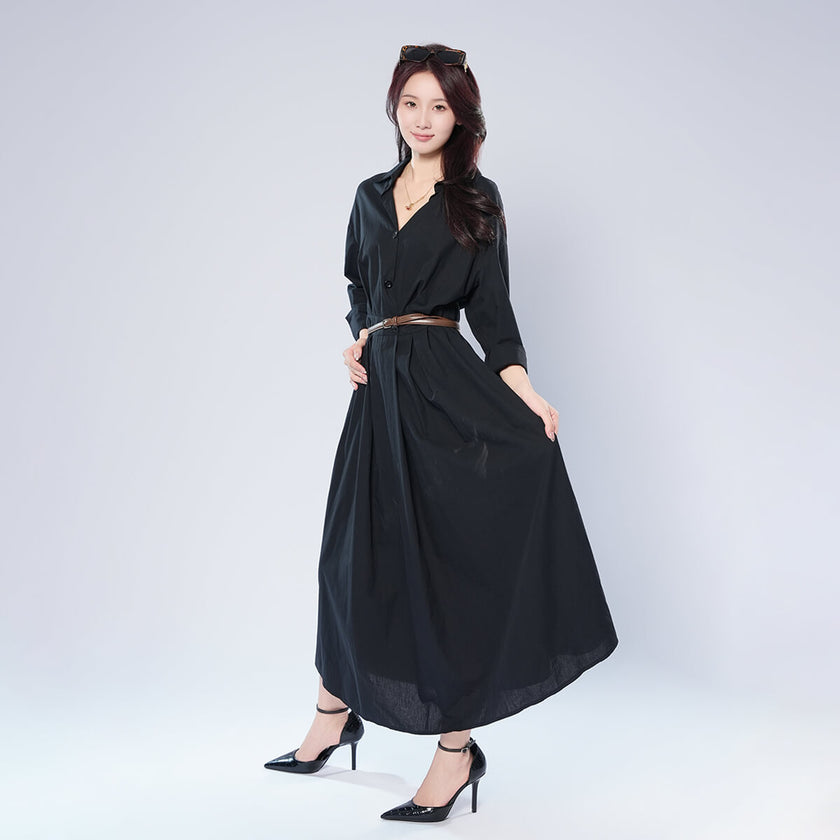 Cotton and Linen Elastic High Waist Cardigan Dress