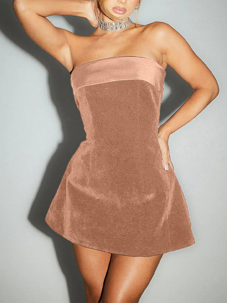 Velvet Backless Strapless Mini Dress