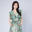 V-neck Waist-cinching Ruffle Design Irregular Hem Dress