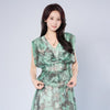 V-neck Waist-cinching Ruffle Design Irregular Hem Dress
