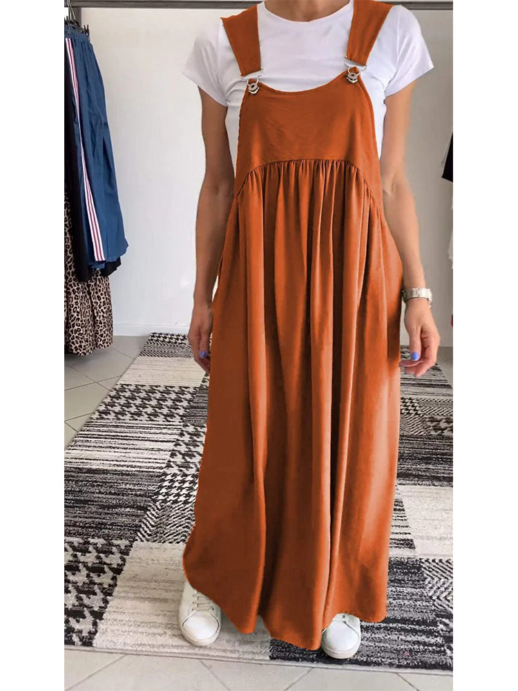 Solid Color Loose Suspender Dress Long Dress