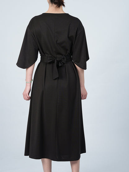 Elegant Solid Color Bat Sleeve Dress