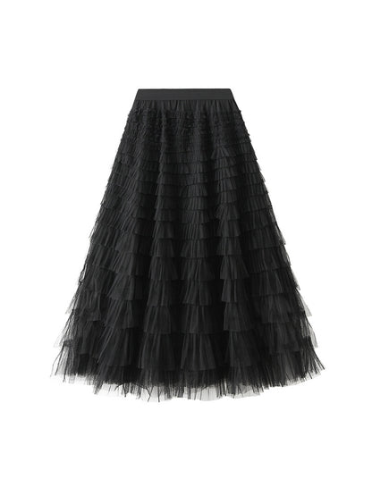 Solid Color Cake Skirt Pleated Long Skirt