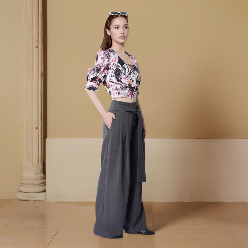 Cross Collar Loose Sleeve Printed Shirt