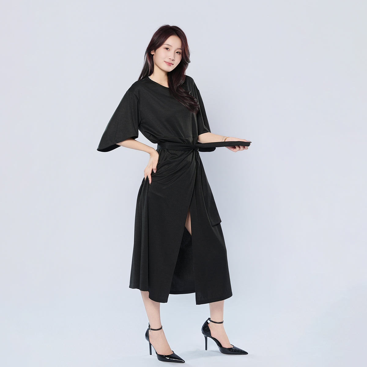 Elegant Solid Color Bat Sleeve Dress