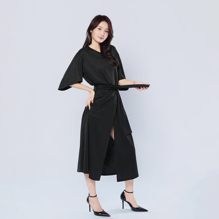 Elegant Solid Color Bat Sleeve Dress