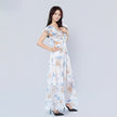 V-neck Ruffle Sleeves Backless Printed Dress