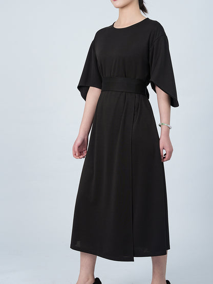 Elegant Solid Color Bat Sleeve Dress