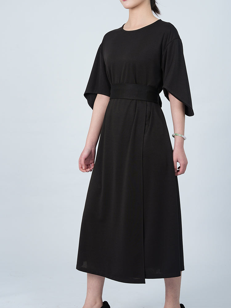 Elegant Solid Color Bat Sleeve Dress