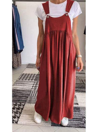 Solid Color Loose Suspender Dress Long Dress