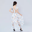 V-neck Ruffle Sleeves Backless Printed Dress