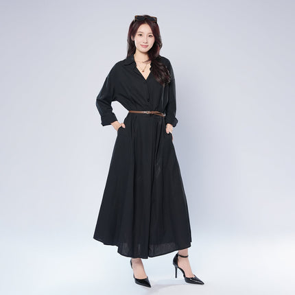 Cotton and Linen Elastic High Waist Cardigan Dress