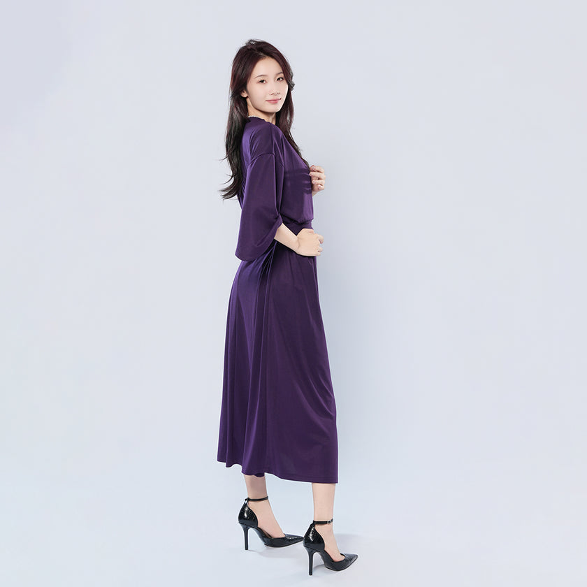 Elegant Solid Color Bat Sleeve Dress