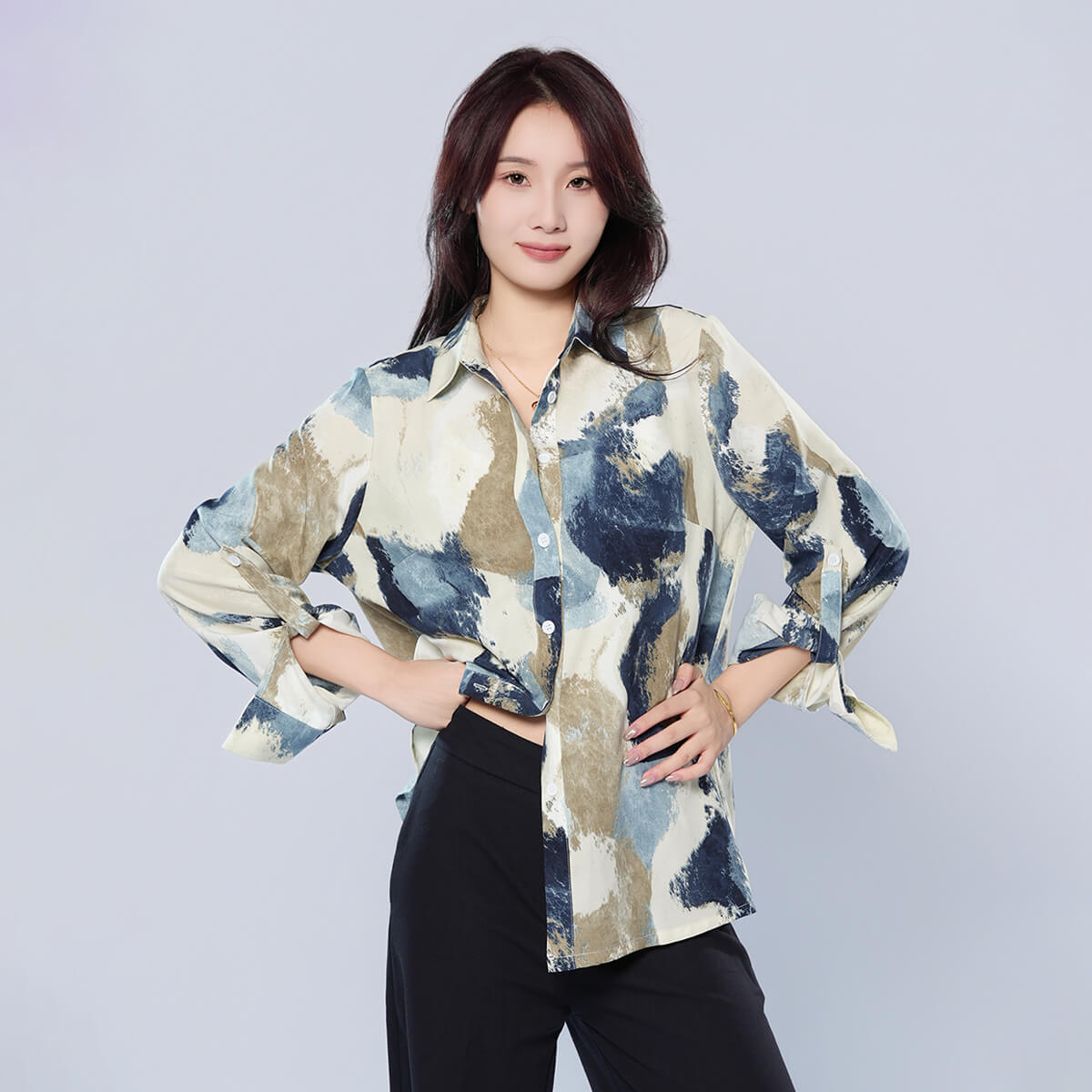 Lapel Long Sleeve Printed Shirt