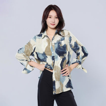 Lapel Long Sleeve Printed Shirt