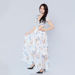 V-neck Ruffle Sleeves Backless Printed Dress