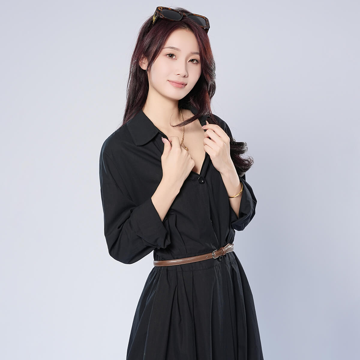 Cotton and Linen Elastic High Waist Cardigan Dress