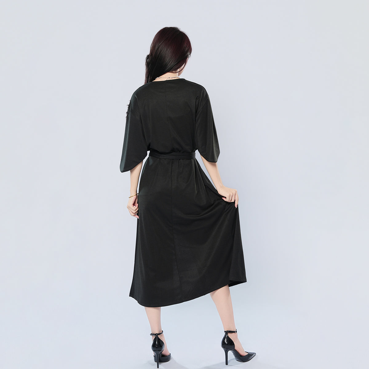 Elegant Solid Color Bat Sleeve Dress