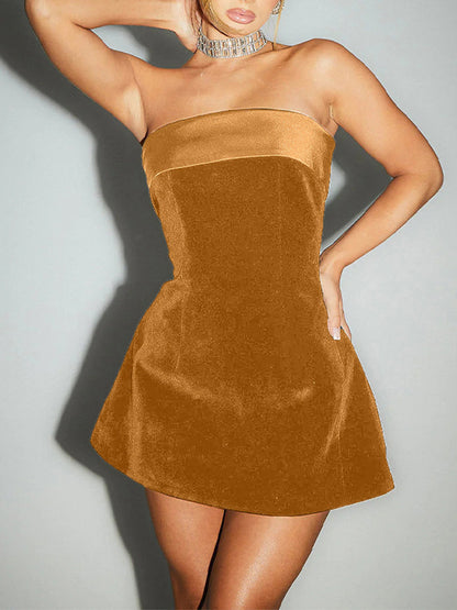 Velvet Backless Strapless Mini Dress