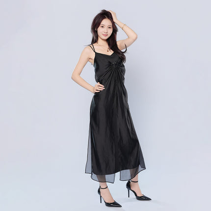 Asymmetrical Hem Adjustable Straps Double Layer Cami Dress