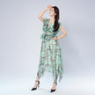 V-neck Waist-cinching Ruffle Design Irregular Hem Dress